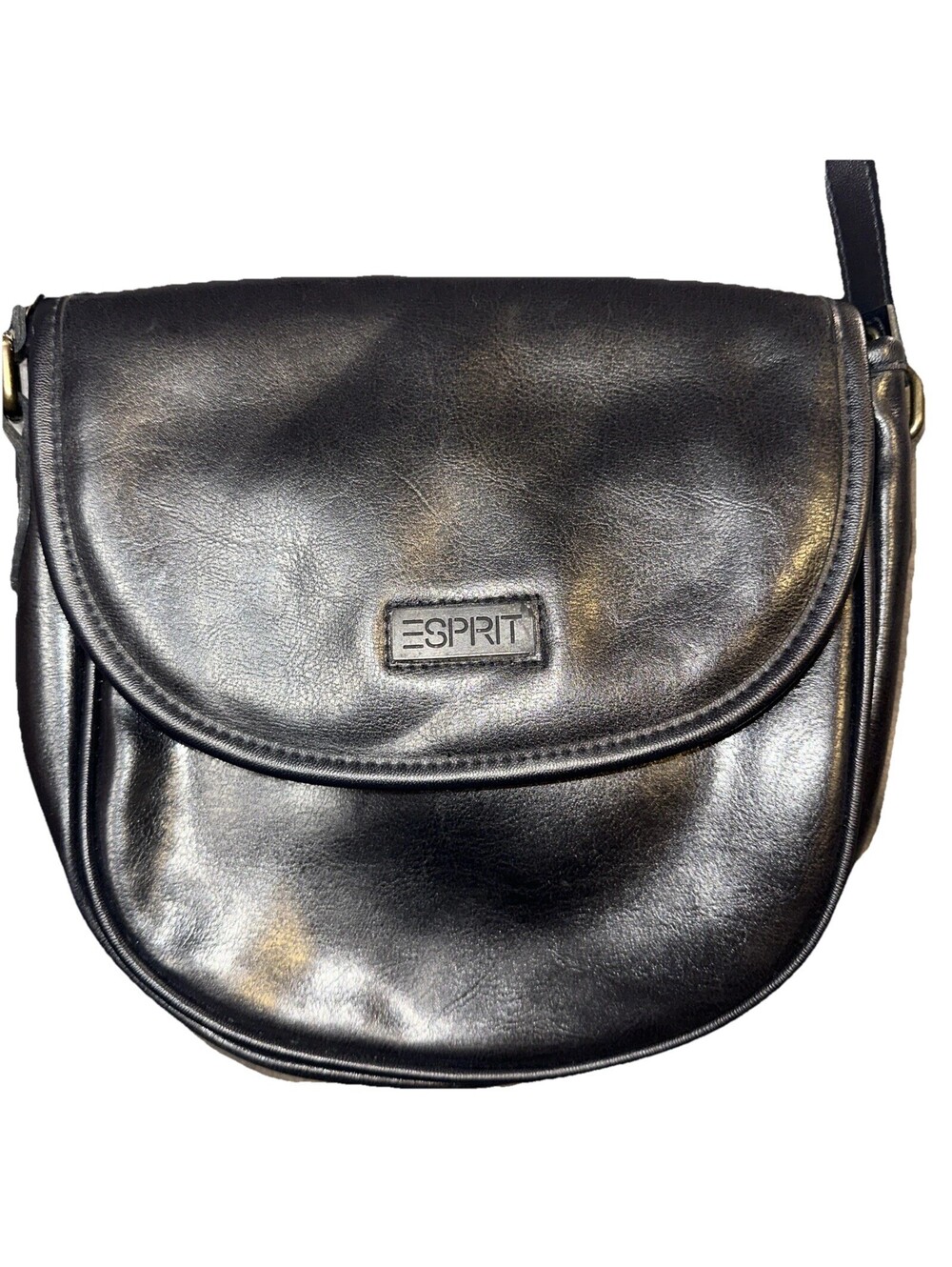 Vintage Esprit Navy Blue Leather Crossbody Bag Flap Purse 90s Y2K